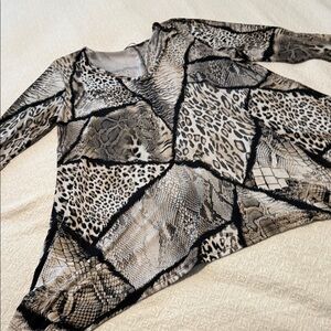 Patchwork Animal Print 3/4 Sleeve Top
